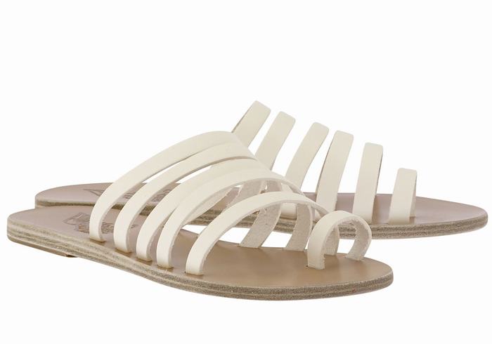 Women Ancient Greek Sandals Niki Leather Toe-Post Sandals White | AXB2492WS