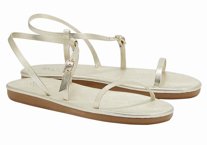 Women Ancient Greek Sandals Niove Back-Strap Sandals Gold White | ODZ3593HM