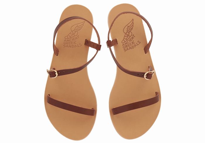 Women Ancient Greek Sandals Niove Leather Back-Strap Sandals Coffee | RFL8196ZY