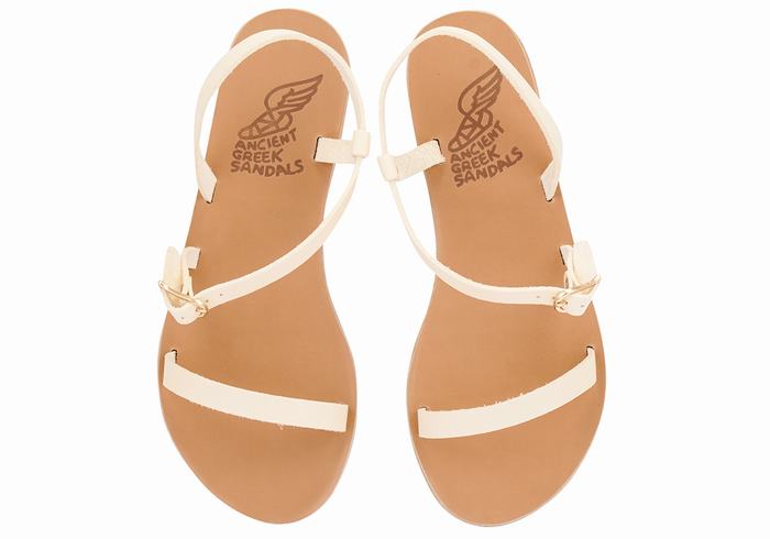 Women Ancient Greek Sandals Niove Leather Back-Strap Sandals White | LON4722HL