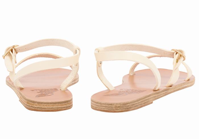 Women Ancient Greek Sandals Niove Leather Back-Strap Sandals White | LON4722HL