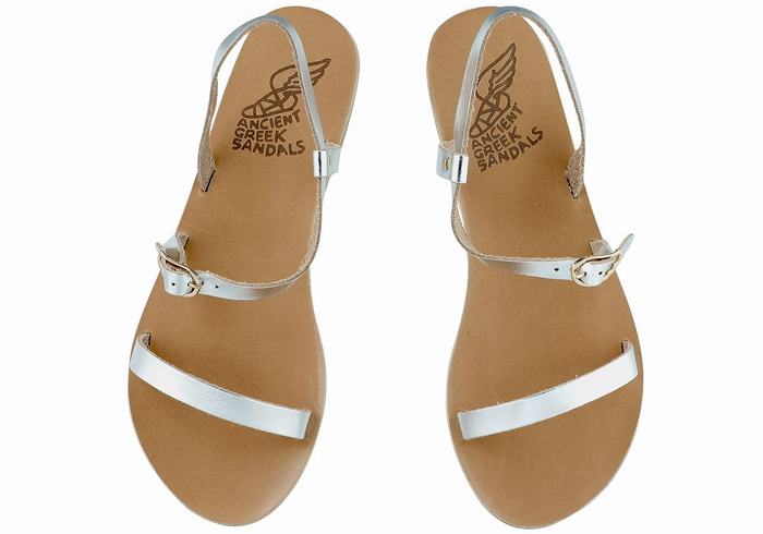 Women Ancient Greek Sandals Niove Leather Back-Strap Sandals Silver | MLI9147ED