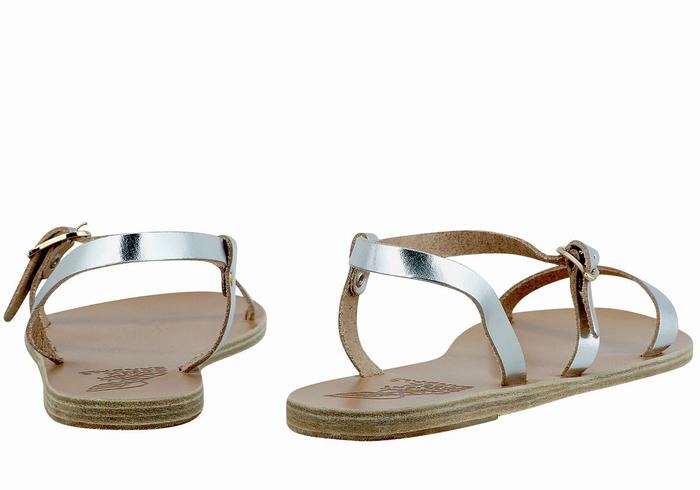 Women Ancient Greek Sandals Niove Leather Back-Strap Sandals Silver | MLI9147ED