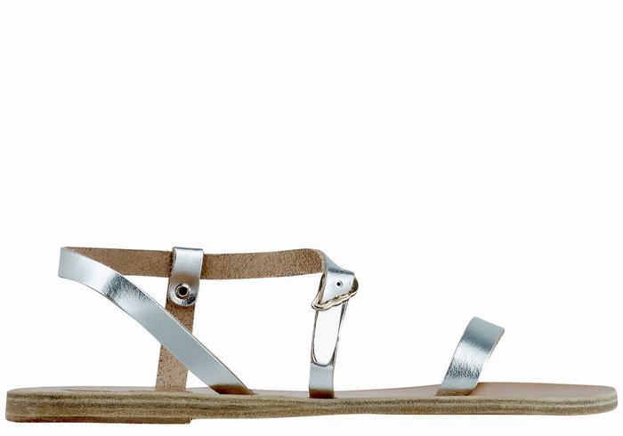 Women Ancient Greek Sandals Niove Leather Back-Strap Sandals Silver | MLI9147ED