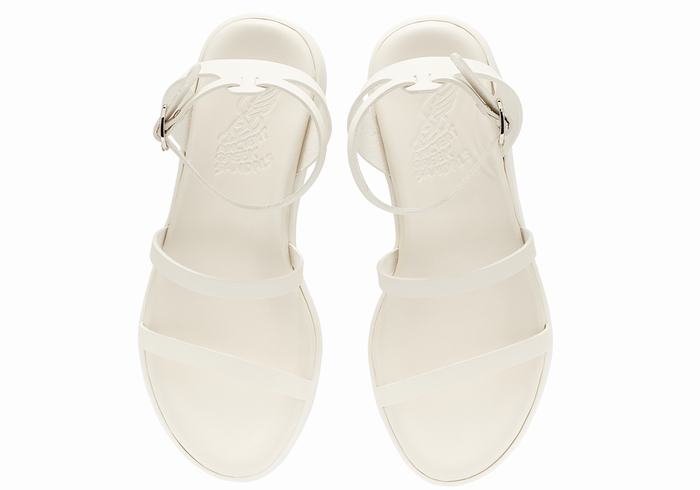 Women Ancient Greek Sandals Nissida Leather Platform Sandals White | JUK4784MN