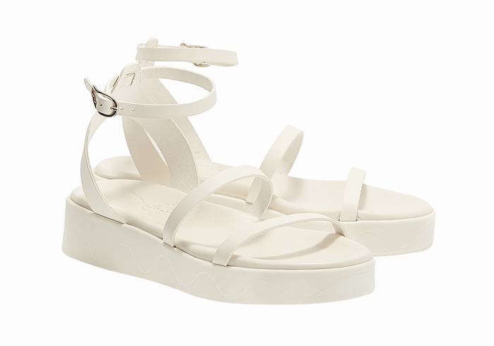 Women Ancient Greek Sandals Nissida Leather Platform Sandals White | JUK4784MN