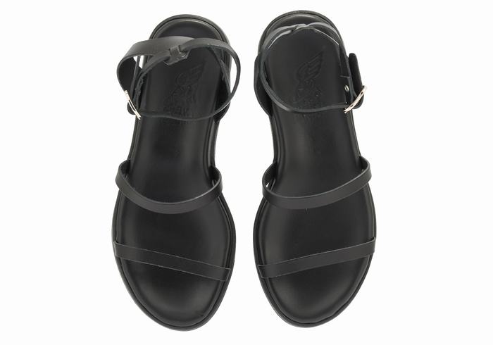 Women Ancient Greek Sandals Nissida Leather Platform Sandals Black | YRY6245ZS