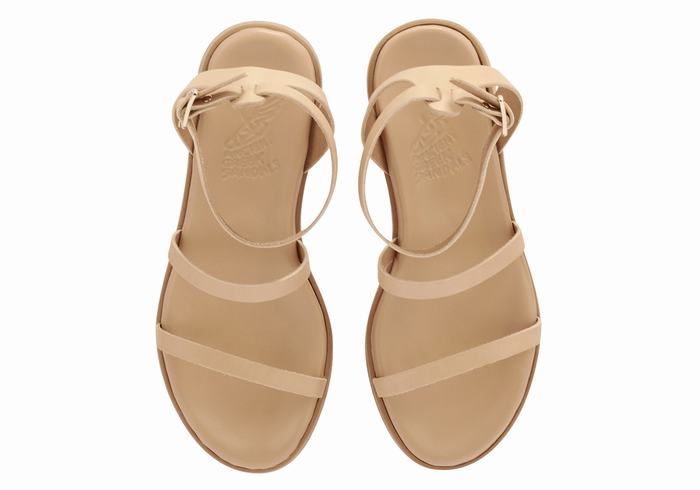 Women Ancient Greek Sandals Nissida Leather Platform Sandals Beige | GHM9185WL