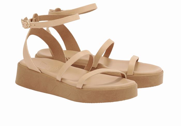 Women Ancient Greek Sandals Nissida Leather Platform Sandals Beige | GHM9185WL