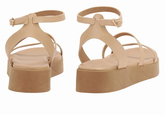 Women Ancient Greek Sandals Nissida Leather Platform Sandals Beige | GHM9185WL