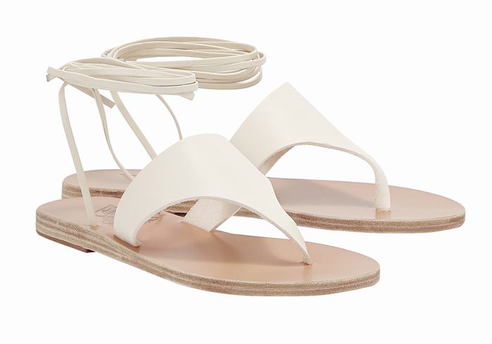 Women Ancient Greek Sandals Nychta Leather Gladiator Sandals White | ADG1354XK