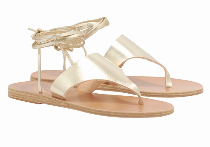 Women Ancient Greek Sandals Nychta Leather Gladiator Sandals Gold White | SXO1373NZ