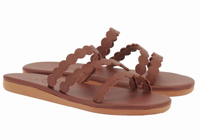 Women Ancient Greek Sandals Oceanis Slide Sandals Coffee | MRR4319UL