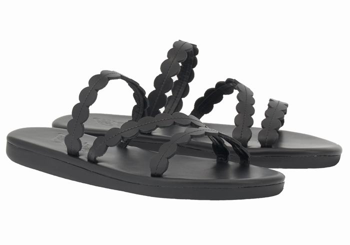 Women Ancient Greek Sandals Oceanis Slide Sandals Black | ZOT686FC