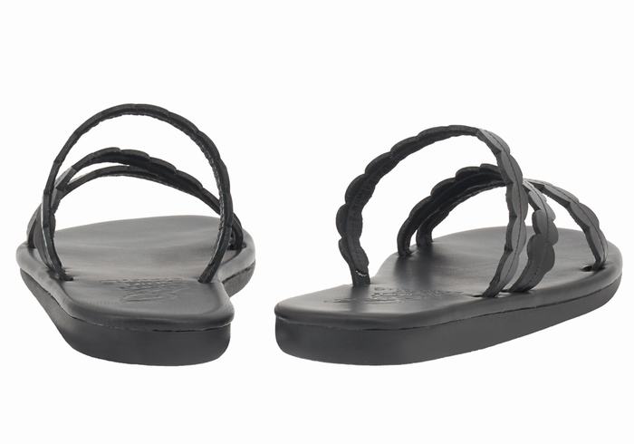 Women Ancient Greek Sandals Oceanis Slide Sandals Black | ZOT686FC