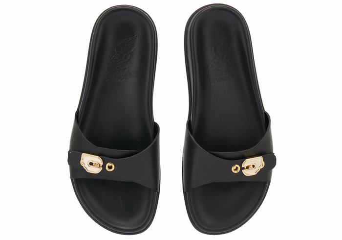 Women Ancient Greek Sandals Odi Slide Sandals Black | GRE4341BP