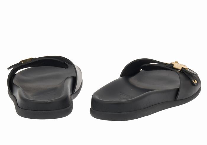 Women Ancient Greek Sandals Odi Slide Sandals Black | GRE4341BP