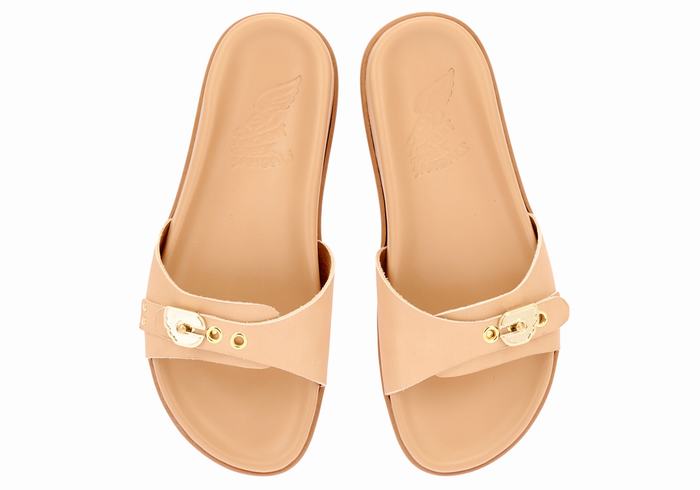 Women Ancient Greek Sandals Odi Slide Sandals Beige | MLA7539BR