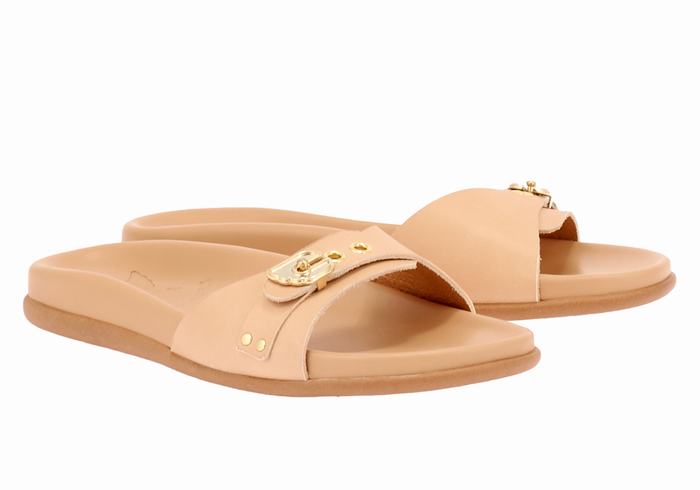 Women Ancient Greek Sandals Odi Slide Sandals Beige | MLA7539BR