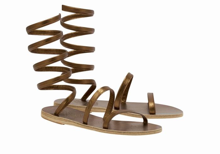 Women Ancient Greek Sandals Ofis Leather Gladiator Sandals Gold Brown | WUT8871YZ