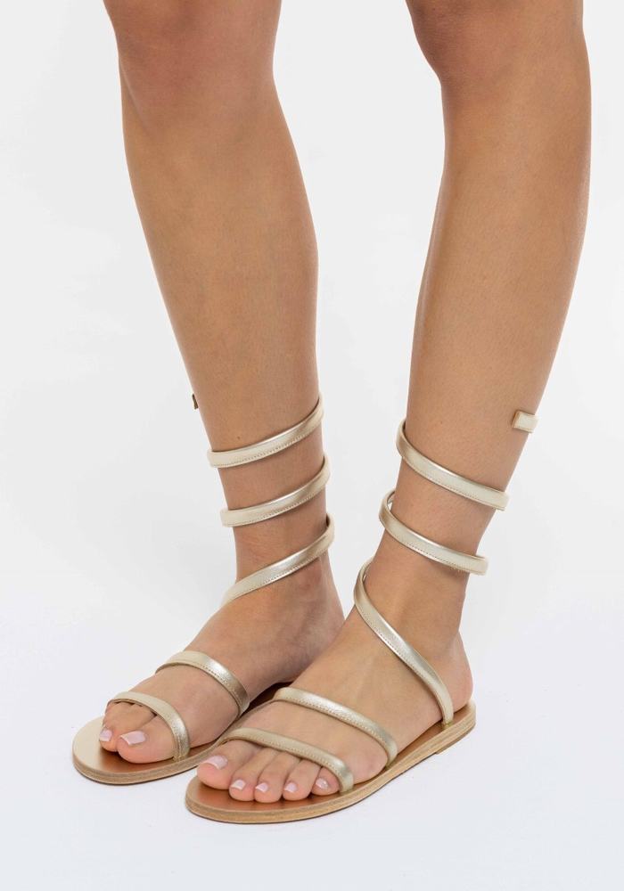 Women Ancient Greek Sandals Ofis Leather Gladiator Sandals Gold White | TZX582XX