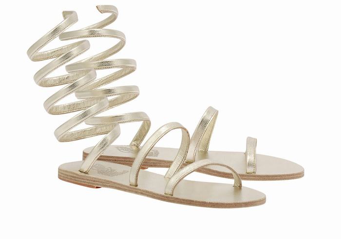 Women Ancient Greek Sandals Ofis Leather Gladiator Sandals Gold White | TZX582XX