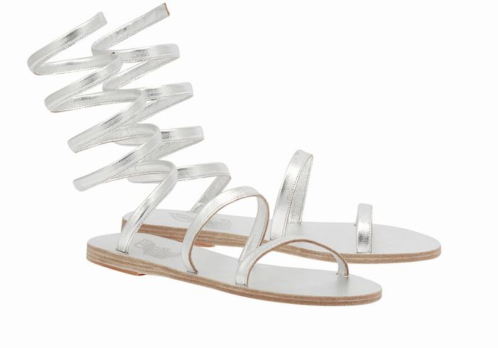 Women Ancient Greek Sandals Ofis Leather Gladiator Sandals Silver | ROP5971CL