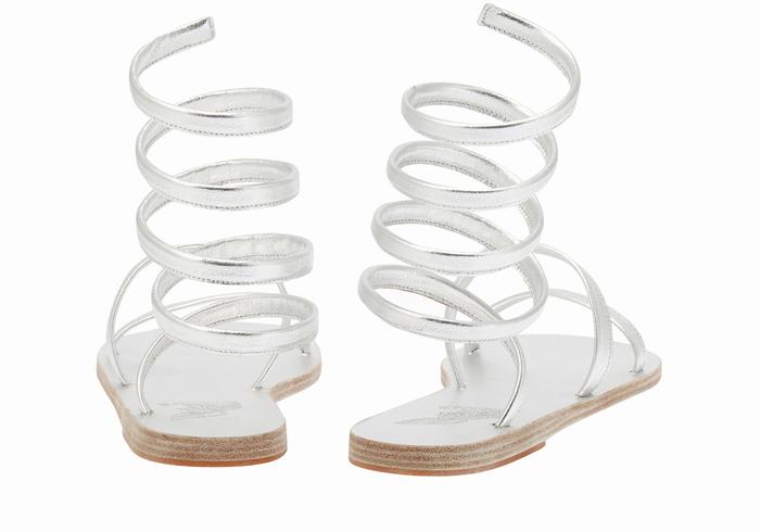 Women Ancient Greek Sandals Ofis Leather Gladiator Sandals Silver | ROP5971CL