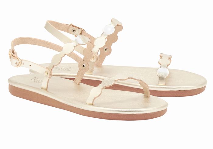 Women Ancient Greek Sandals Orion Back-Strap Sandals Gold White | PFN6415NZ