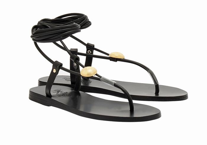 Women Ancient Greek Sandals Persephone Gladiator Sandals Black | TVY4116TY