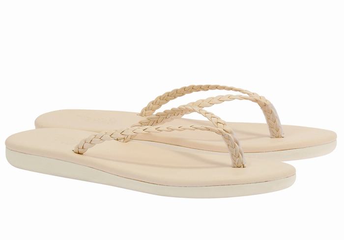 Women Ancient Greek Sandals Plage Flip Flop Braided Sandals White | YDI2420WB