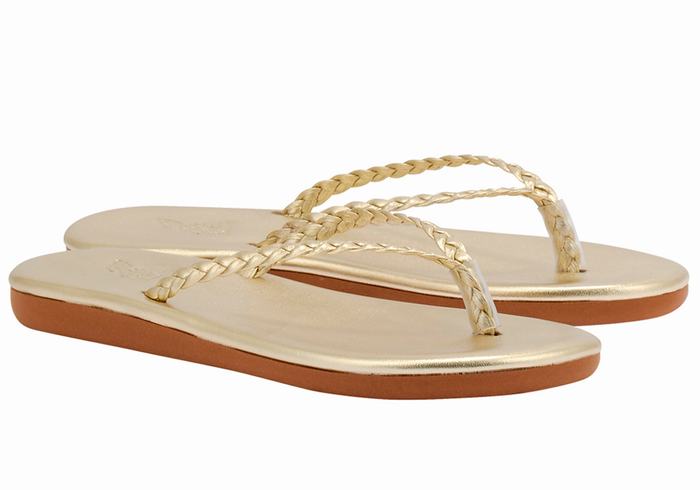 Women Ancient Greek Sandals Plage Flip Flop Braided Sandals Gold White | CVM9971HS