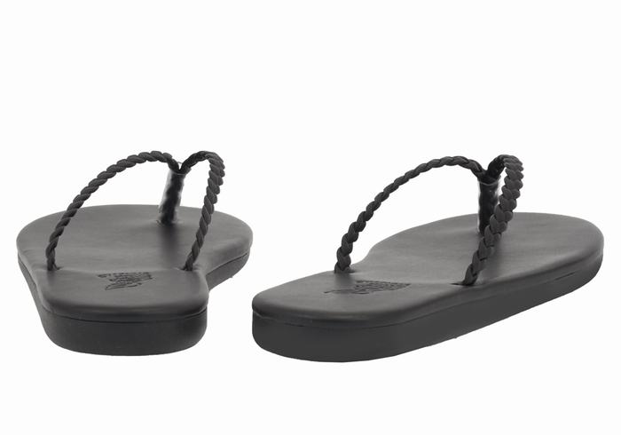 Women Ancient Greek Sandals Plage Flip Flop Braided Sandals Black | RQD1487NS