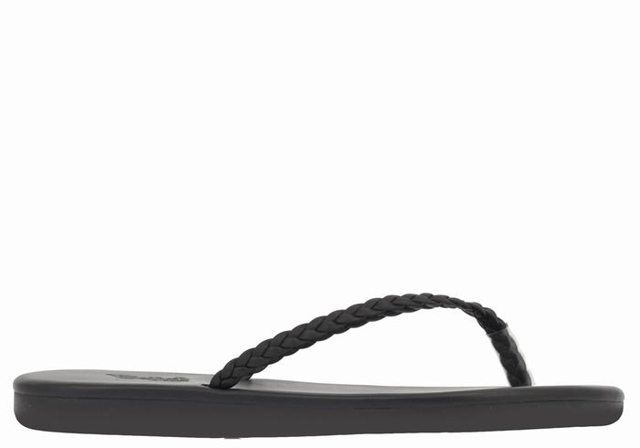 Women Ancient Greek Sandals Plage Flip Flop Braided Sandals Black | RQD1487NS