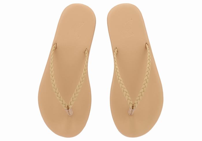 Women Ancient Greek Sandals Plage Flip Flop Braided Sandals Beige | WZE167DD