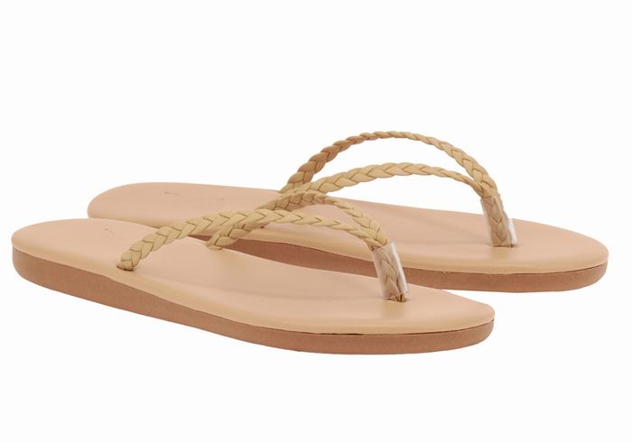 Women Ancient Greek Sandals Plage Flip Flop Braided Sandals Beige | WZE167DD