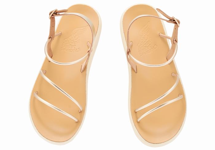 Women Ancient Greek Sandals Polis Back-Strap Sandals Gold White | RGS4525SD