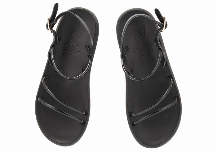 Women Ancient Greek Sandals Polis Back-Strap Sandals Black | PYF3933XQ