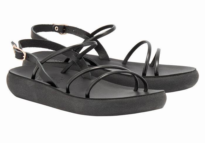 Women Ancient Greek Sandals Polis Back-Strap Sandals Black | PYF3933XQ