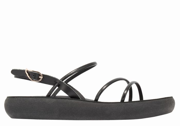 Women Ancient Greek Sandals Polis Back-Strap Sandals Black | PYF3933XQ