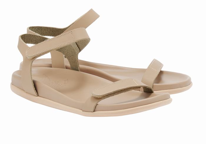 Women Ancient Greek Sandals Poros Back-Strap Sandals Grey Brown | GJX965WG