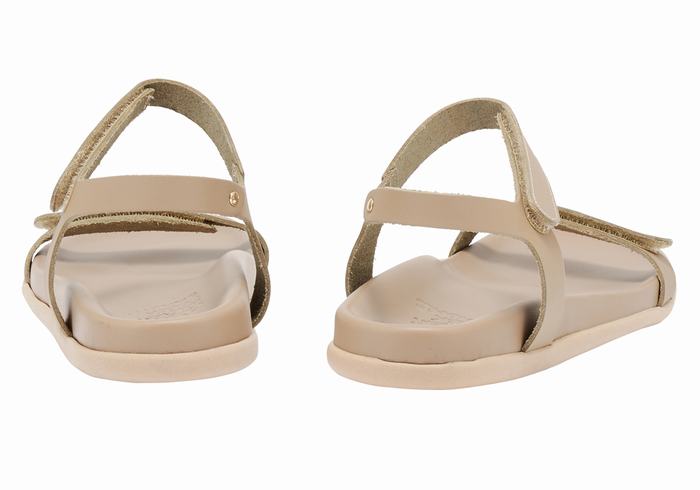 Women Ancient Greek Sandals Poros Back-Strap Sandals Grey Brown | GJX965WG