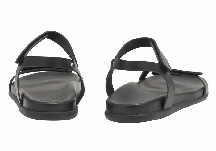 Women Ancient Greek Sandals Poros Back-Strap Sandals Black | EJX8418AK