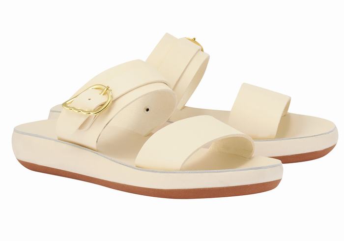 Women Ancient Greek Sandals Preveza Comfort Slide Sandals White | HSC8573CZ