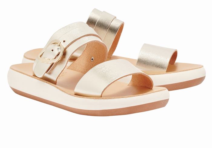 Women Ancient Greek Sandals Preveza Comfort Slide Sandals Gold White | DJQ1982JP