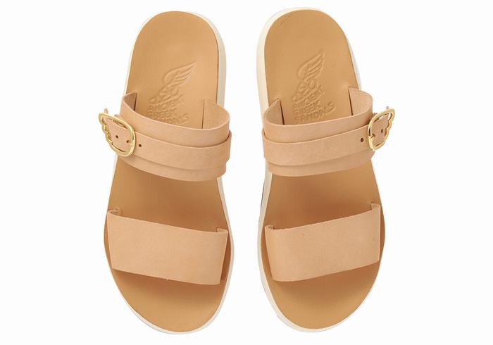 Women Ancient Greek Sandals Preveza Comfort Slide Sandals Beige | YDD4096YH