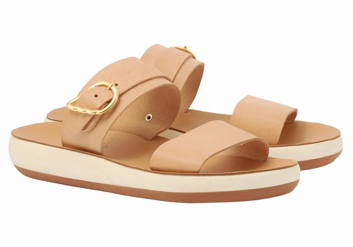 Women Ancient Greek Sandals Preveza Comfort Slide Sandals Beige | YDD4096YH