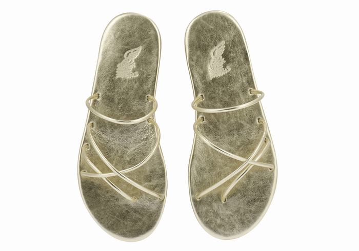 Women Ancient Greek Sandals Pu Slide Sandals Gold White | LDE974JL