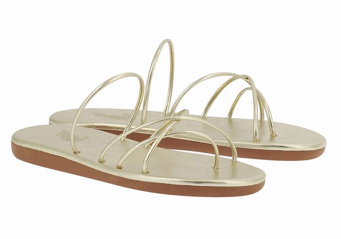 Women Ancient Greek Sandals Pu Slide Sandals Gold White | LDE974JL