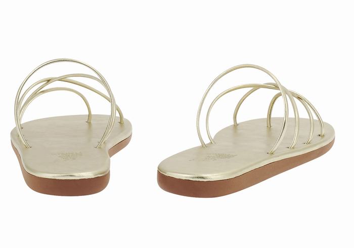 Women Ancient Greek Sandals Pu Slide Sandals Gold White | LDE974JL